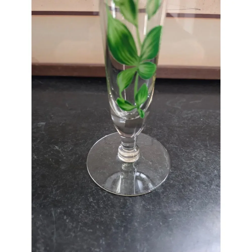 Vintage Bohemian Hand Painted Floral Glass Bud Vase 9.5